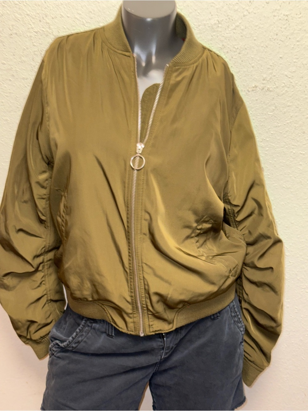 Cotton On Olive Green Bomber Jacket with Ring Zip